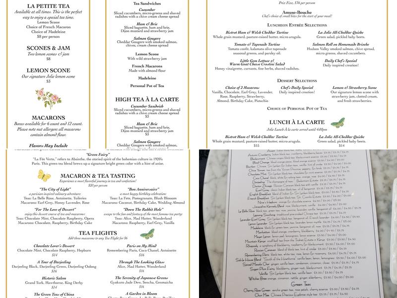 Jolie Tea Company Menu