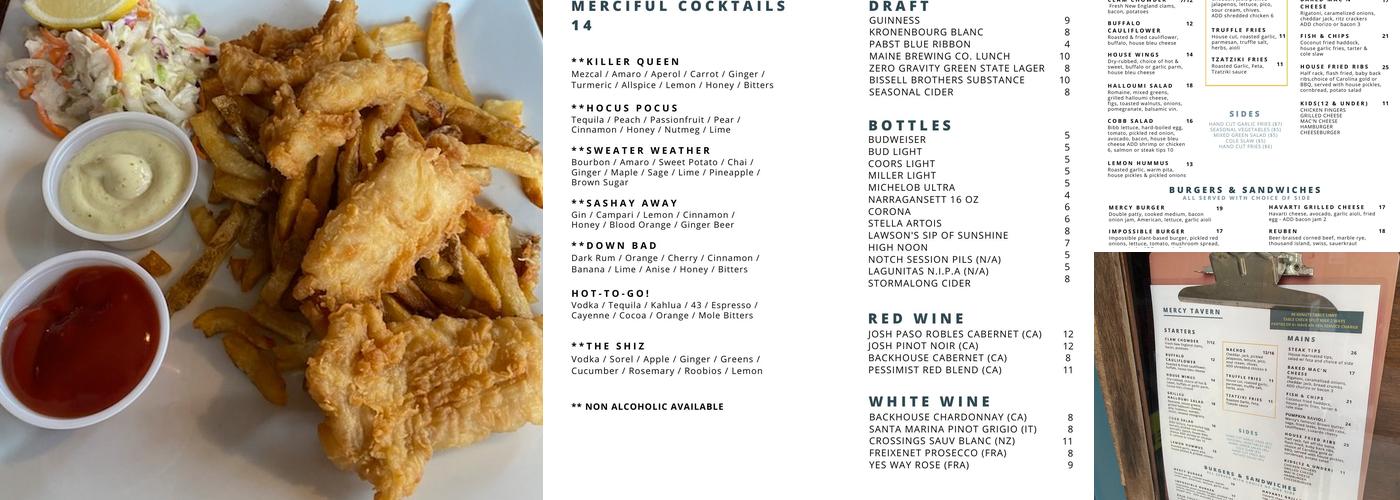 Mercy Tavern Menu