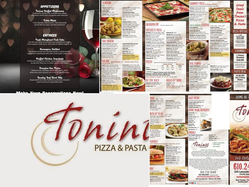 Toninos Pizza and Pasta Co Menu