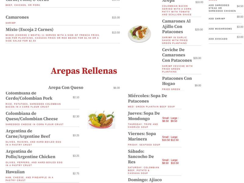 Mi Pais Menu