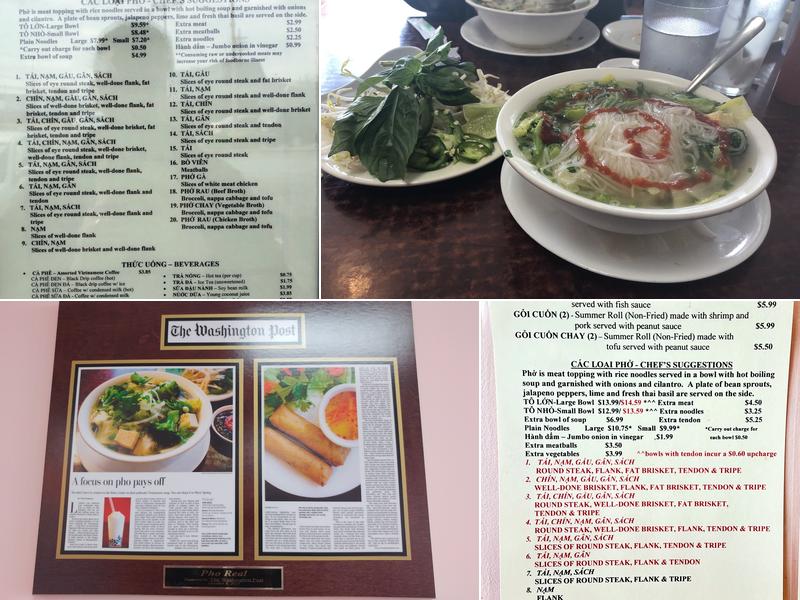 Pho Real Vietnamese Menu