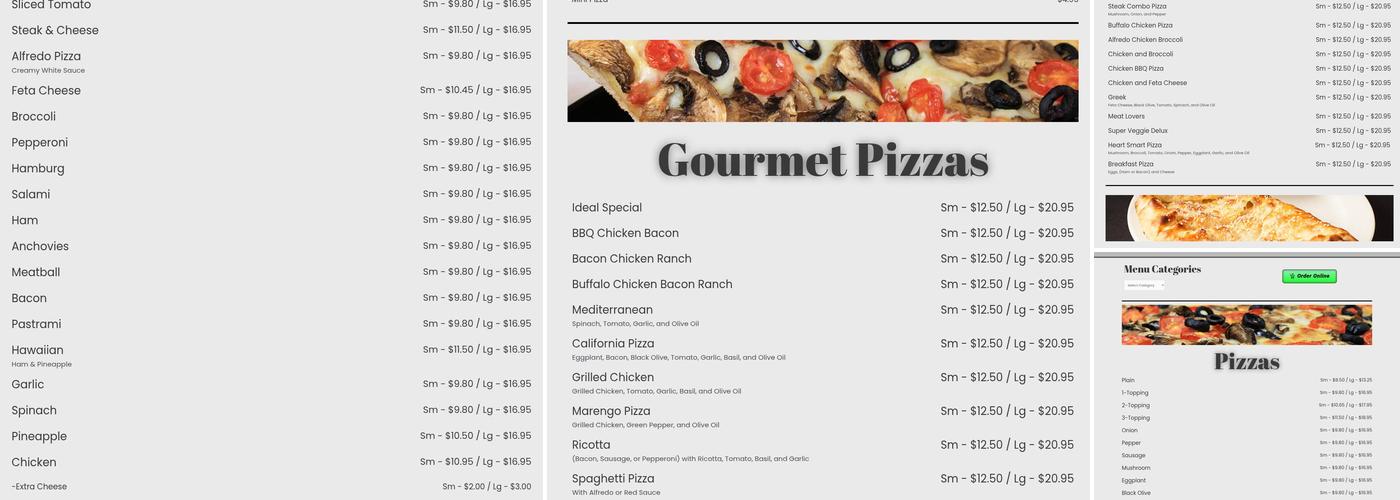 Ideal Pizza Menu