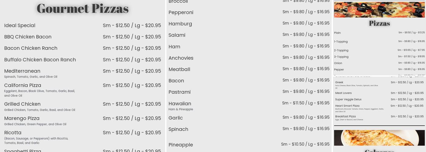 Ideal Pizza Menu