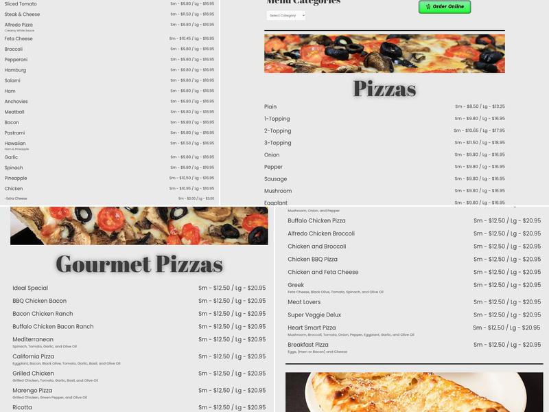 Ideal Pizza Menu