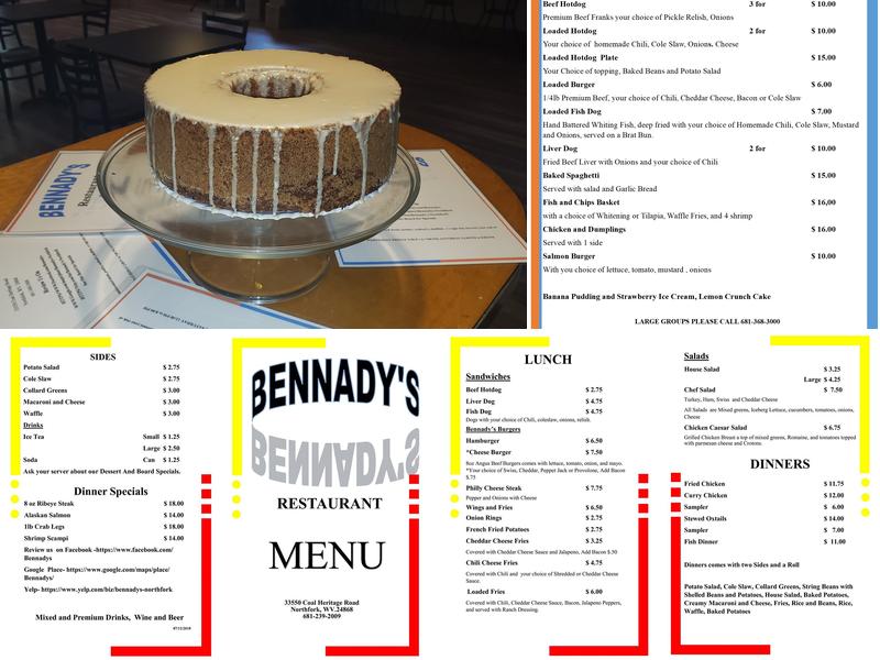 Bennadys Menu