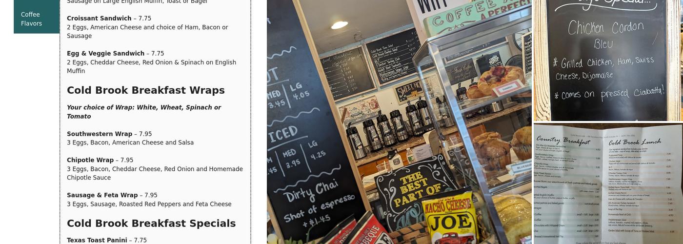 Cold Brook Cafe Menu