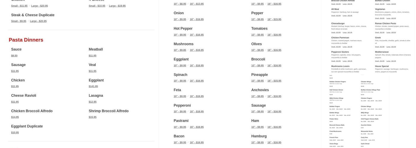 Road Runner Pizza Menu