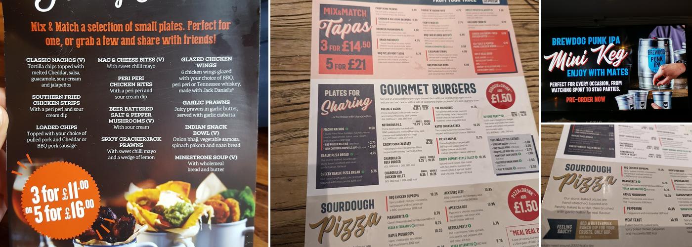 O'Neill's Bournemouth Menu
