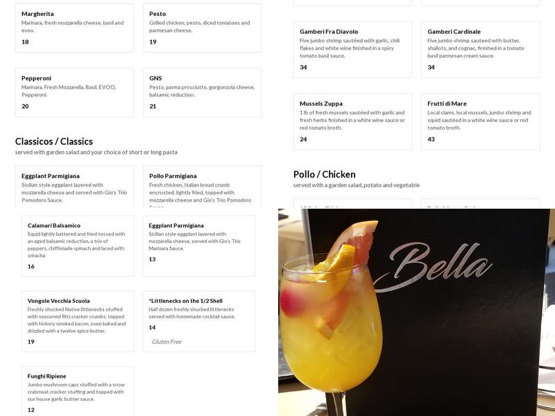 Bella Restaurant Menu