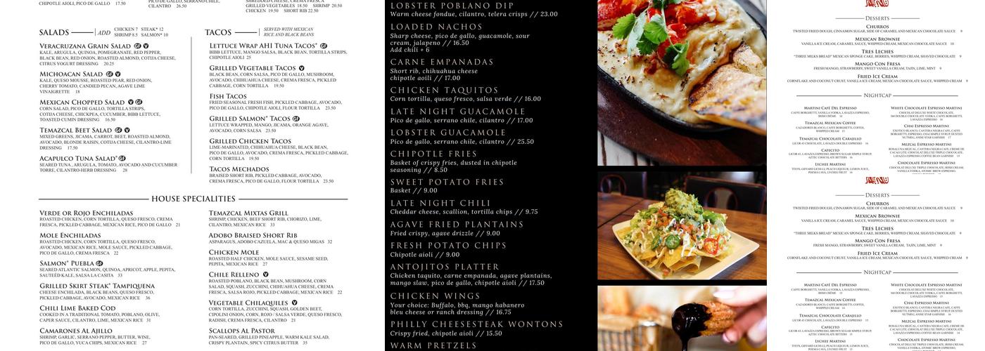 Temazcal Burlington Menu