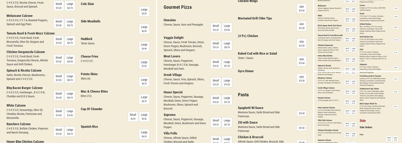 Supreme Pizza Menu