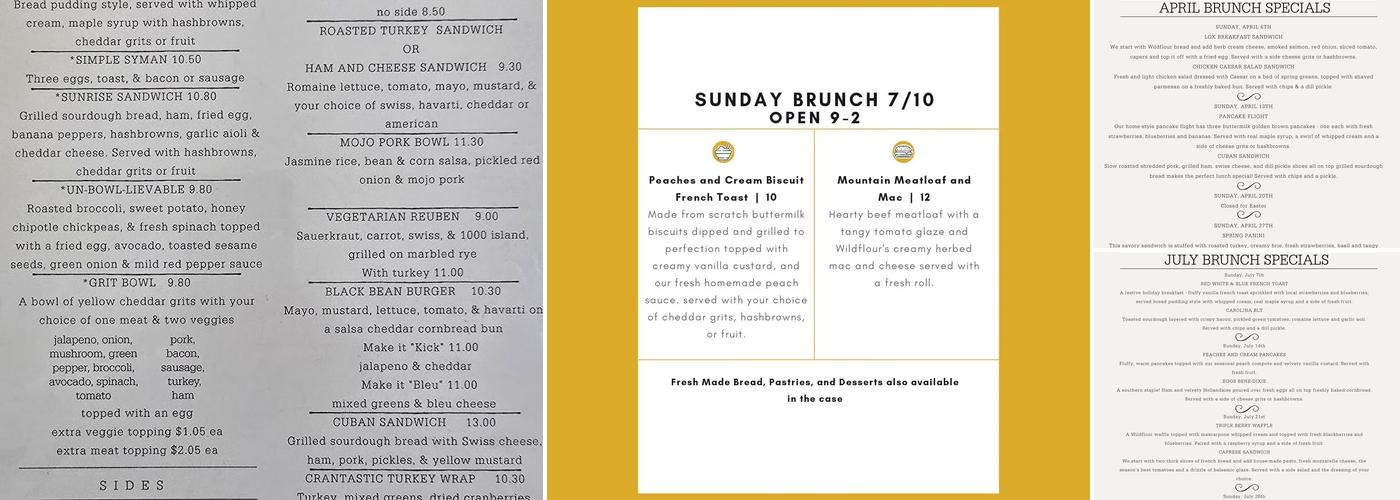 Wildflour Bakery Menu