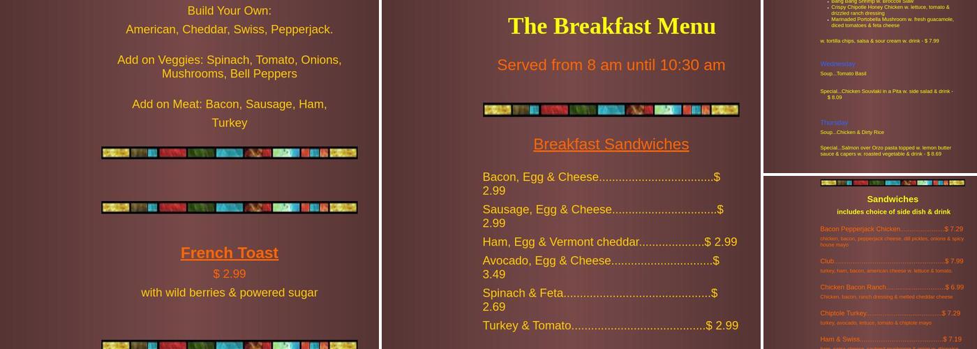 The Universal Cafe Menu
