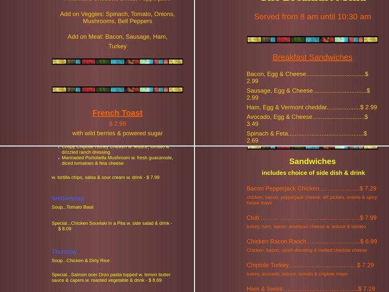 The Universal Cafe Menu