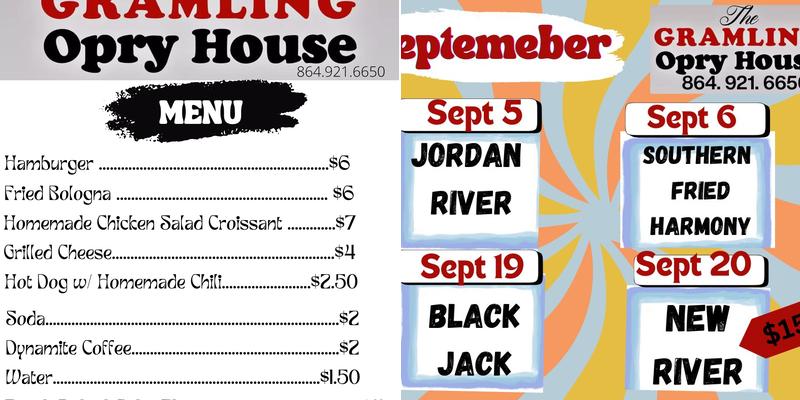 The Gramling Opry House Menu