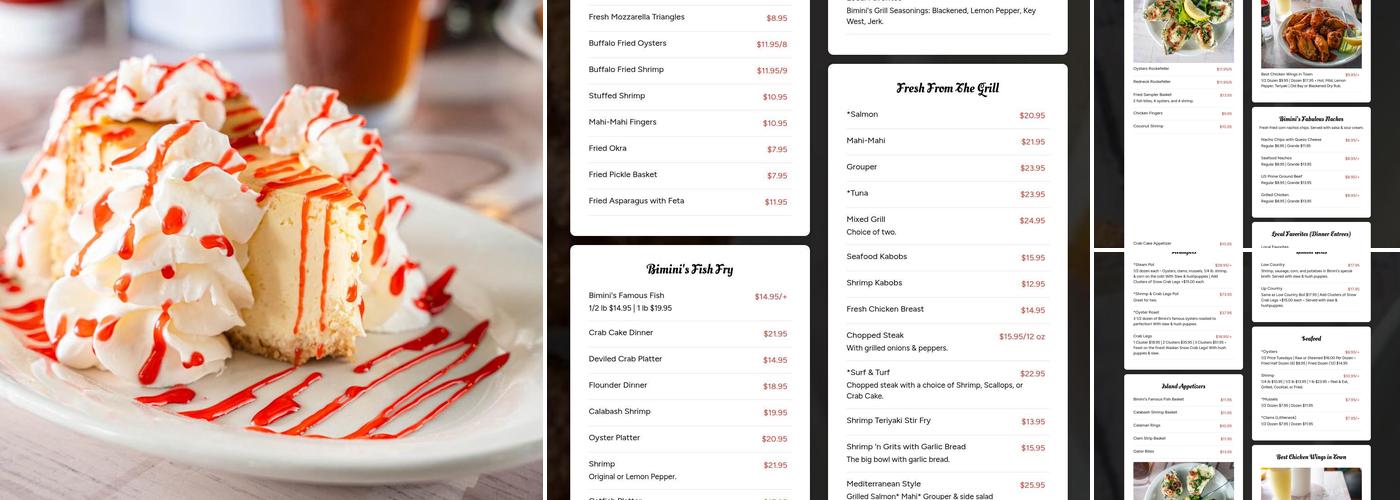 Bimini's Oyster Bar and Seafood Cafe Menu