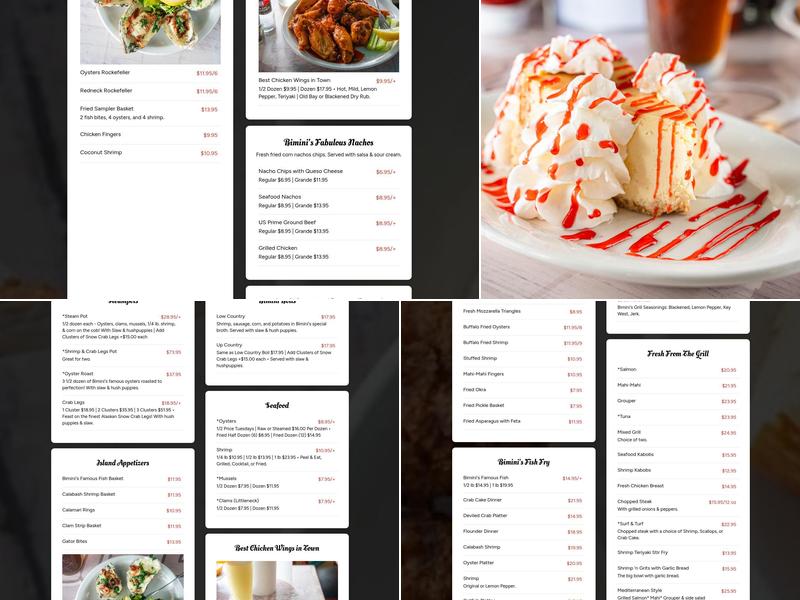 Bimini's Oyster Bar and Seafood Cafe Menu