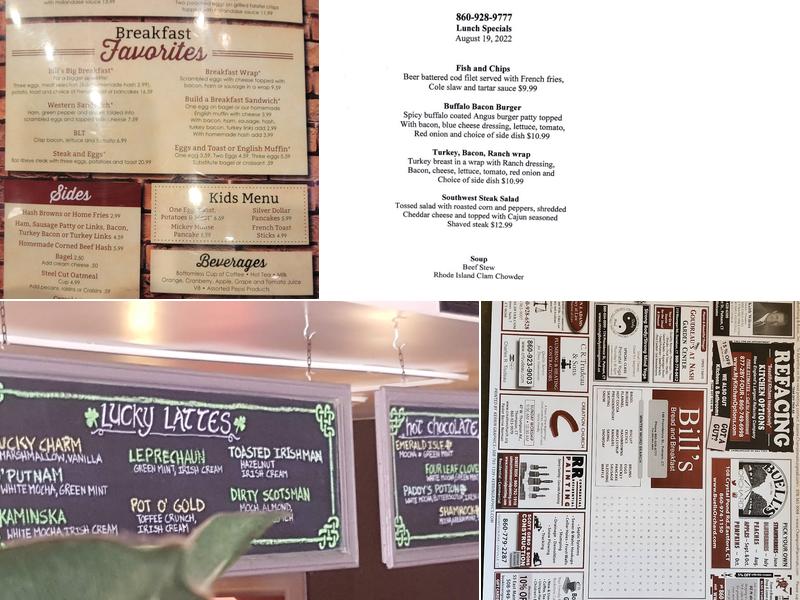 Bill's Bread & Breakfast Menu