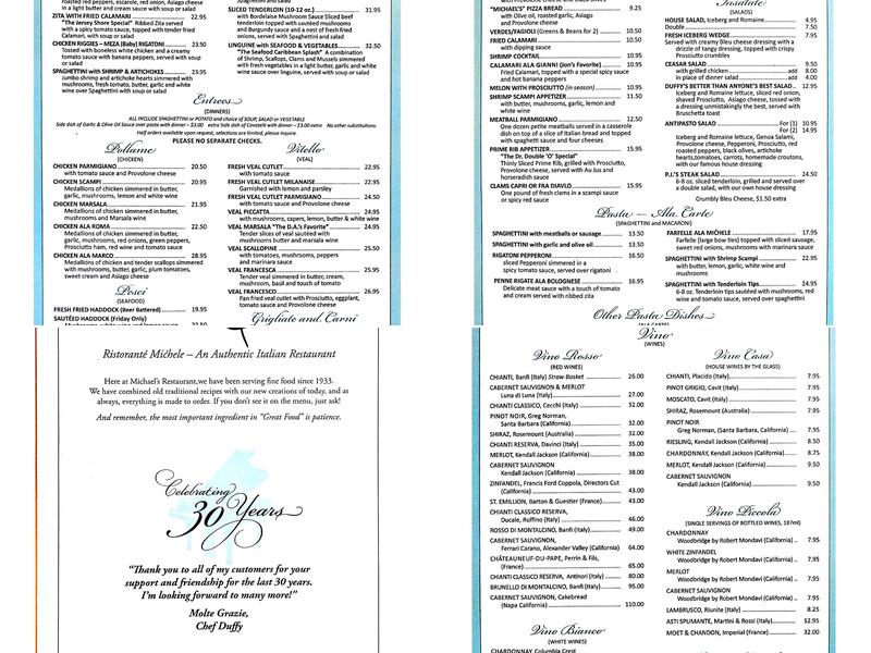 Michael's Restaurant Menu