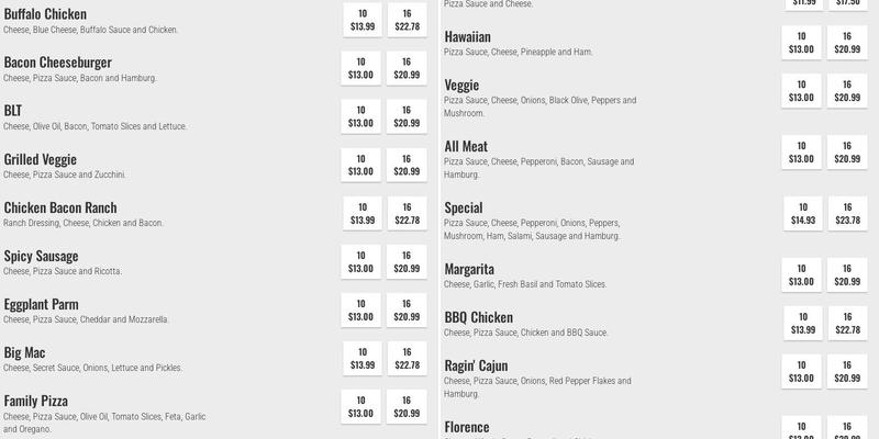 Main Street Pizza and Seafood Restaurant Menu