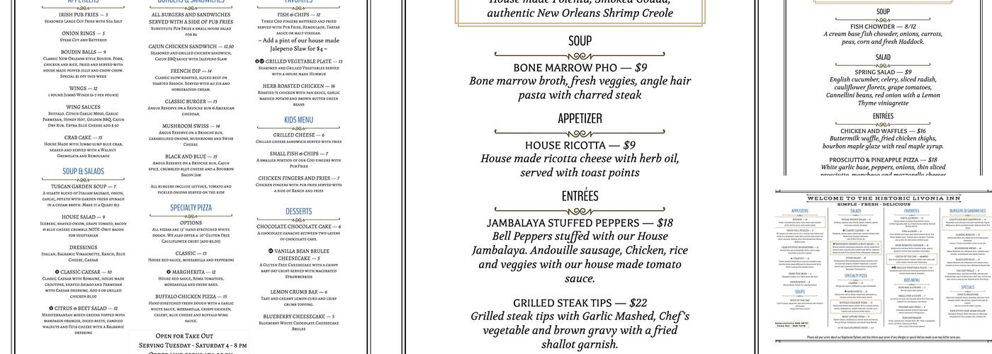 Livonia Inn Menu