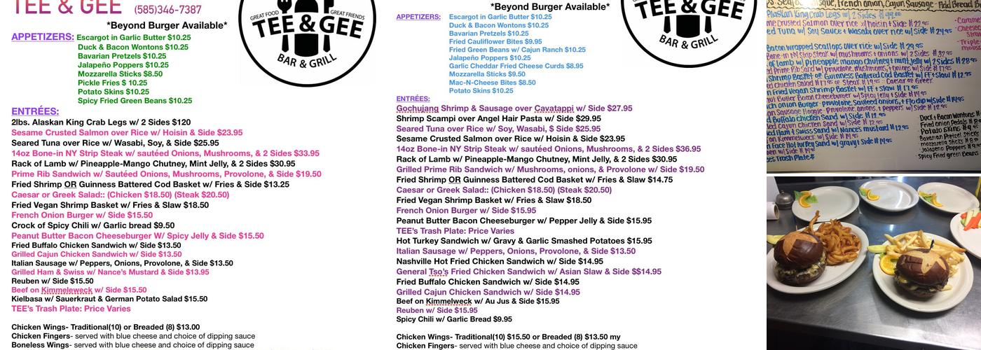 Tee & Gee Menu