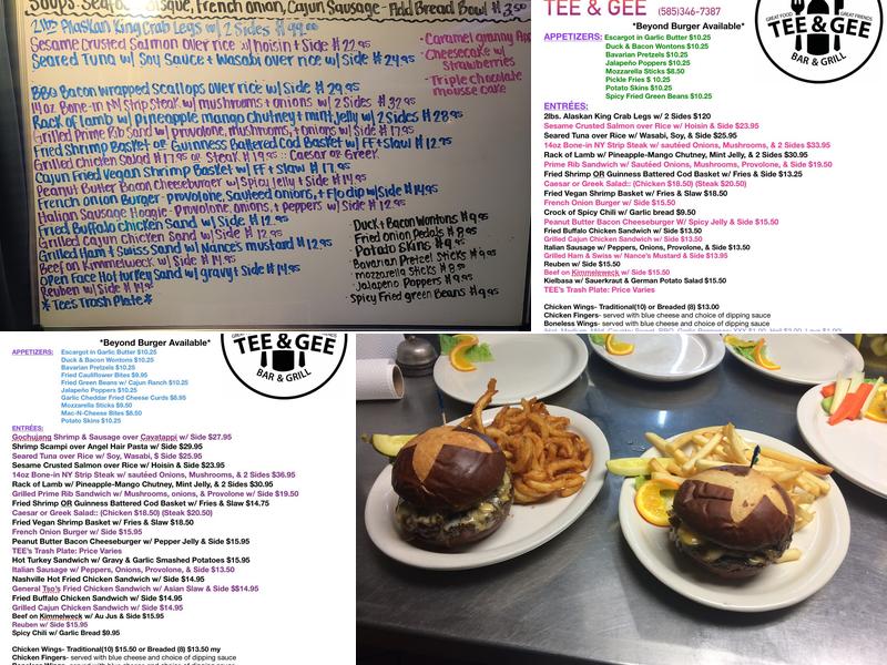 Tee & Gee Menu