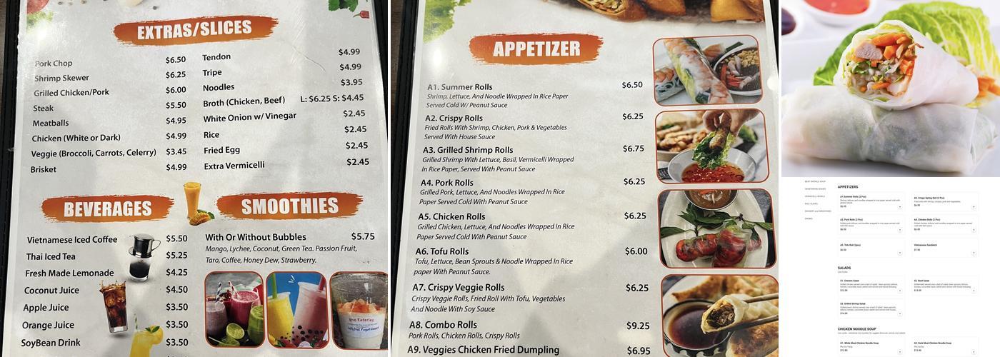 Pho Eateries Menu