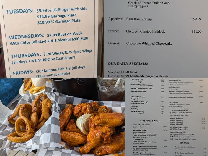 Zoar Valley Tavern and Restaurant Menu