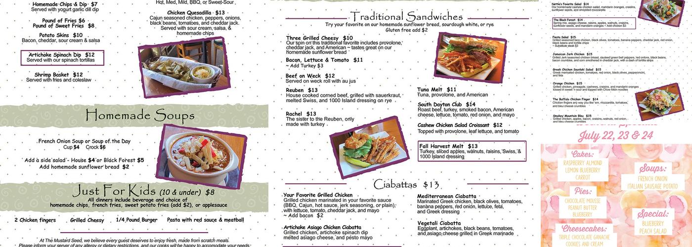 The Mustard Seed Restaurant Menu