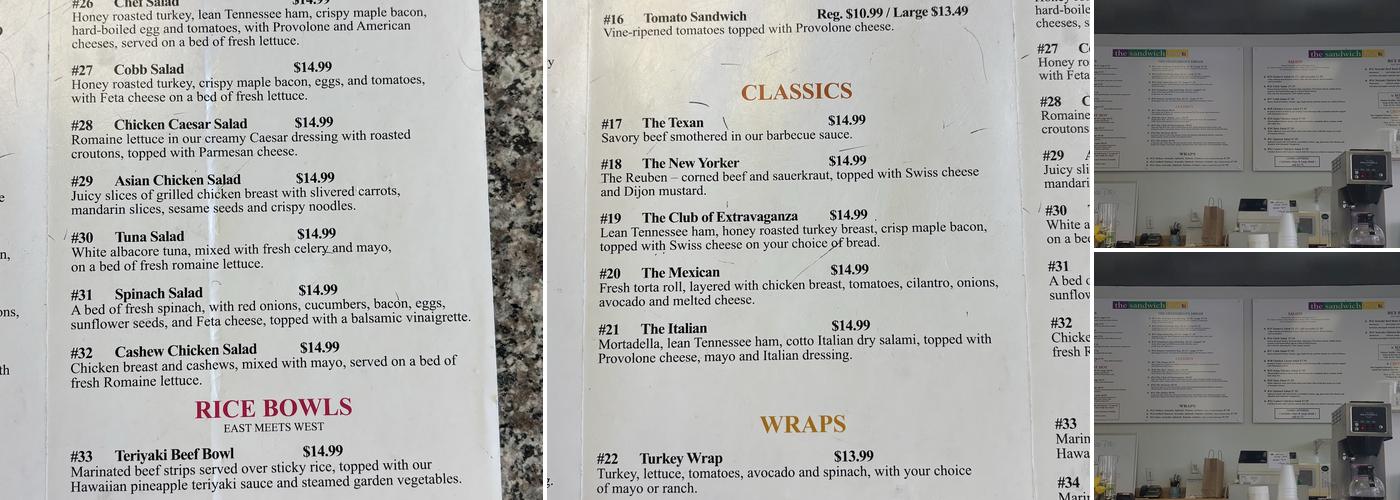 The Sandwich Box Menu