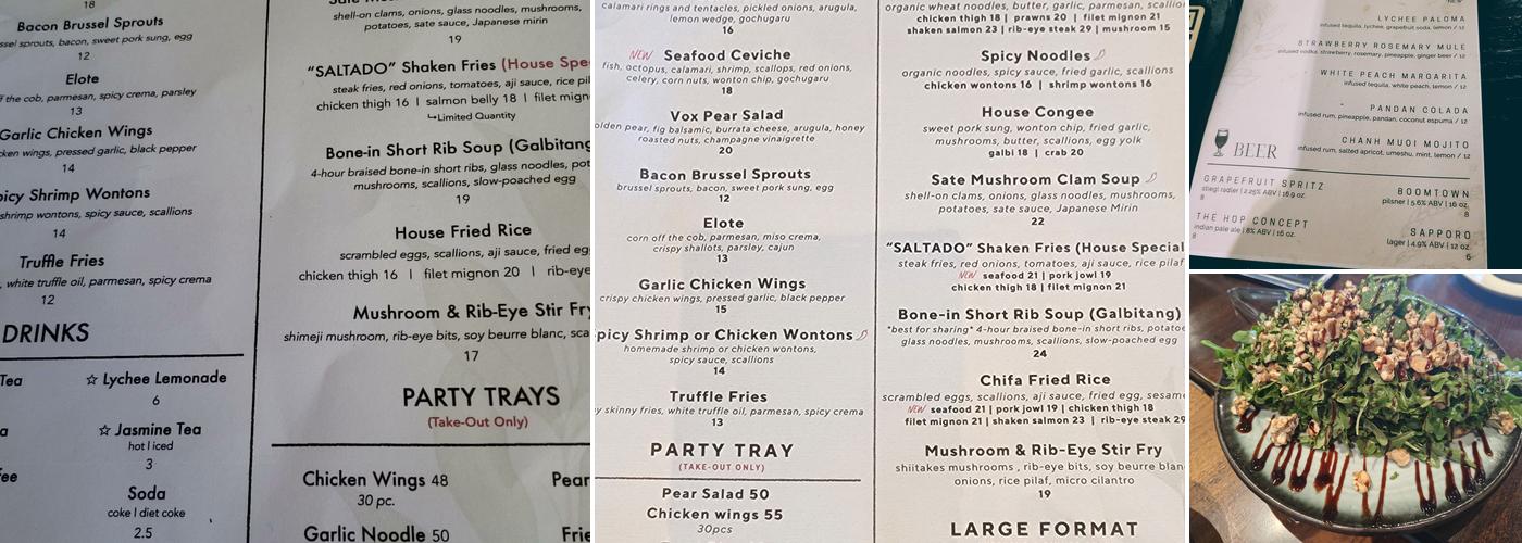 The Vox Kitchen Menu