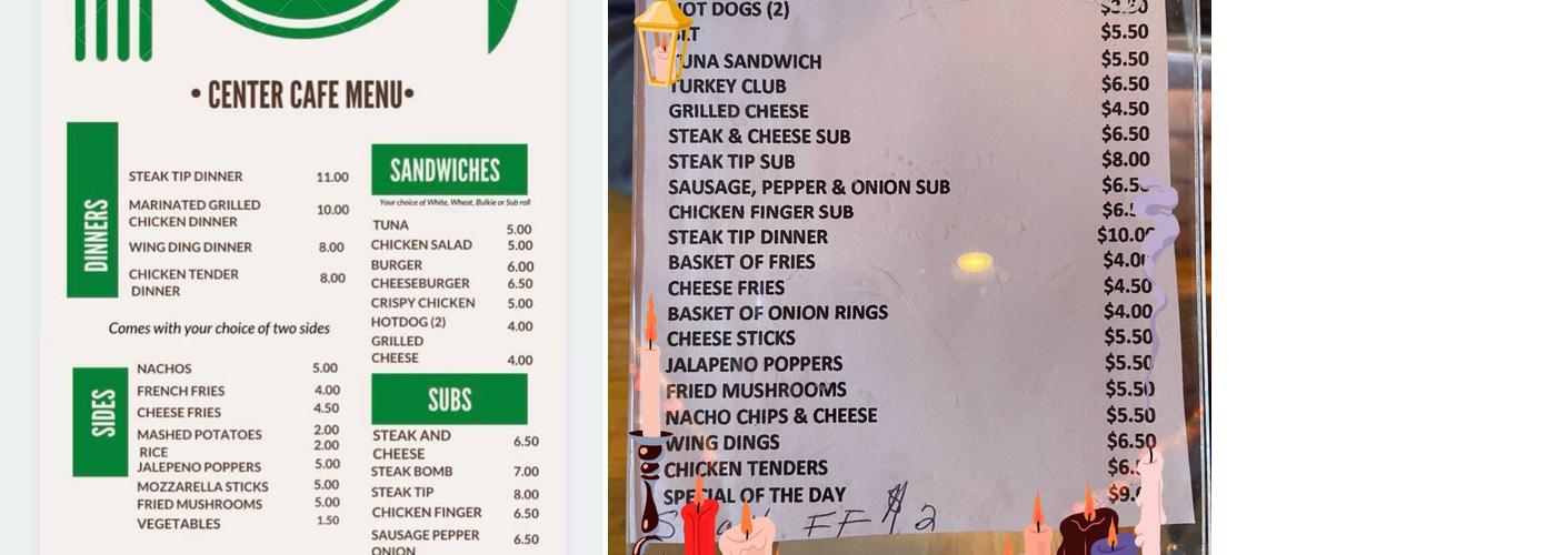 Center Cafe Menu