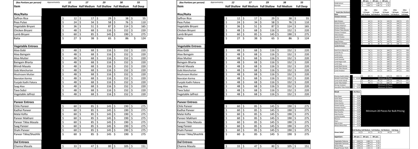 Natraj's Tandoori Menu