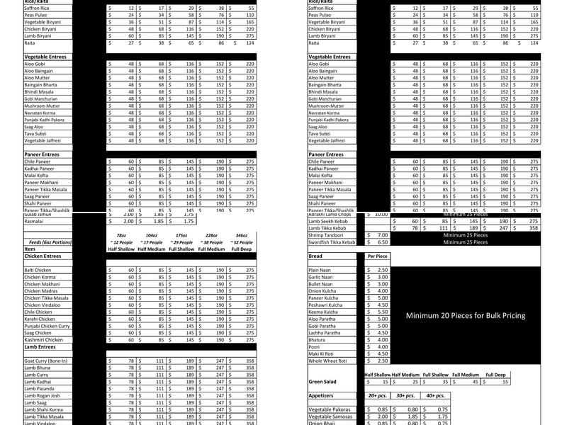 Natraj's Tandoori Menu