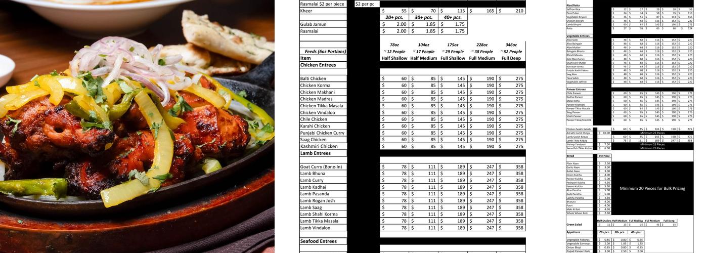 Natraj Cuisine of India Menu