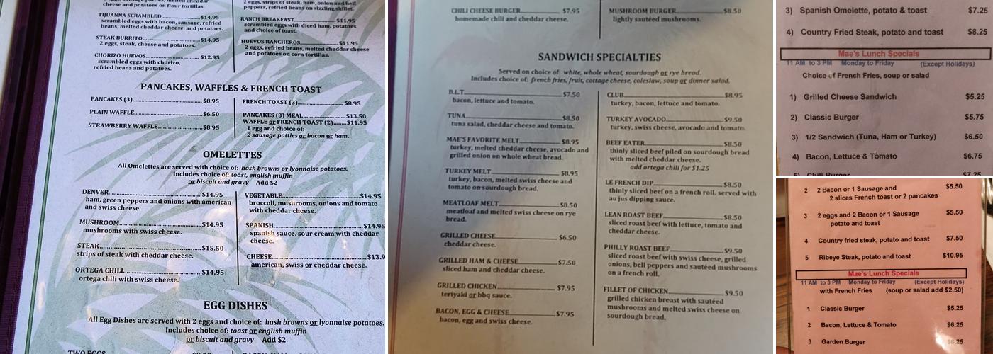 Mae's Cafe Menu