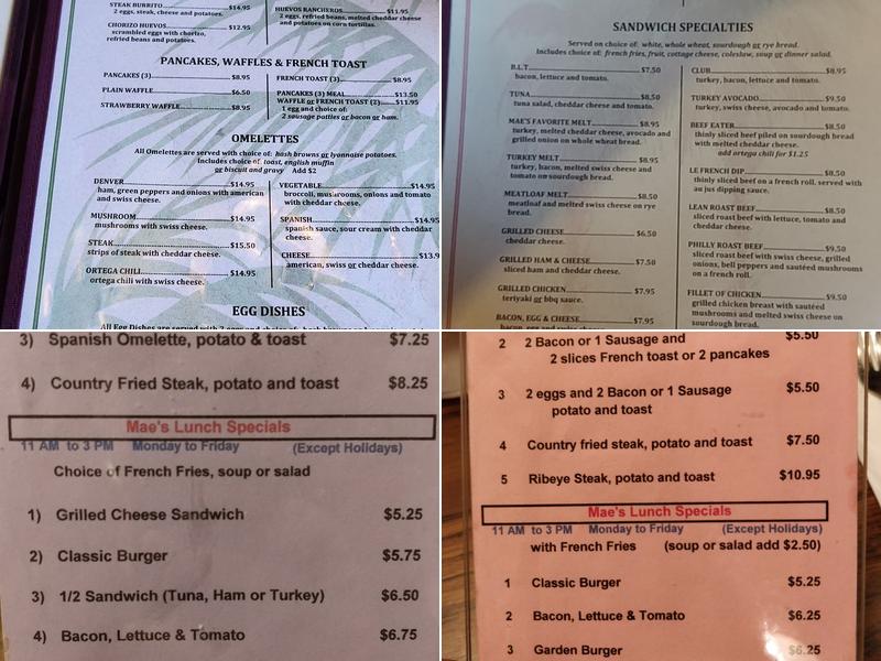 Mae's Cafe Menu