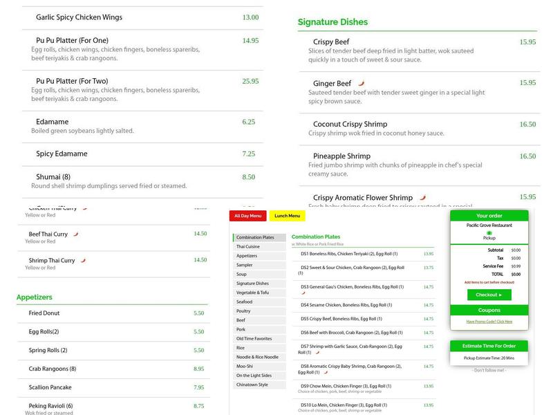 Pacific Grove Chinese Restaurant Menu