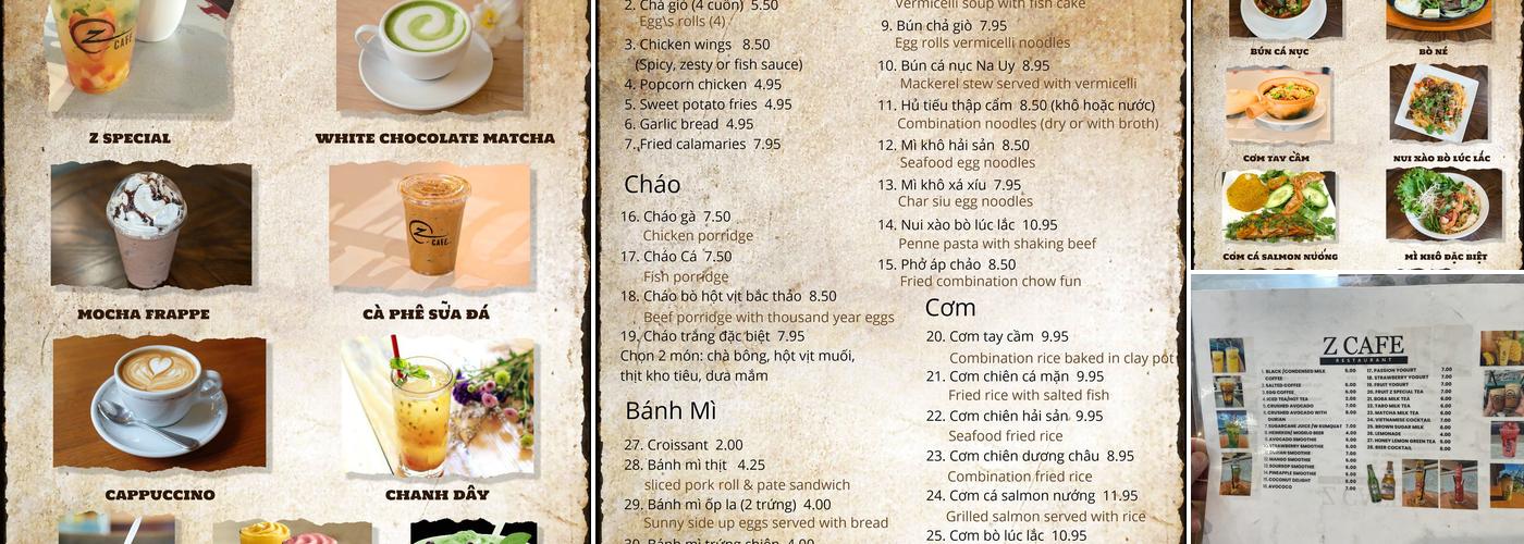 Z Cafe Menu