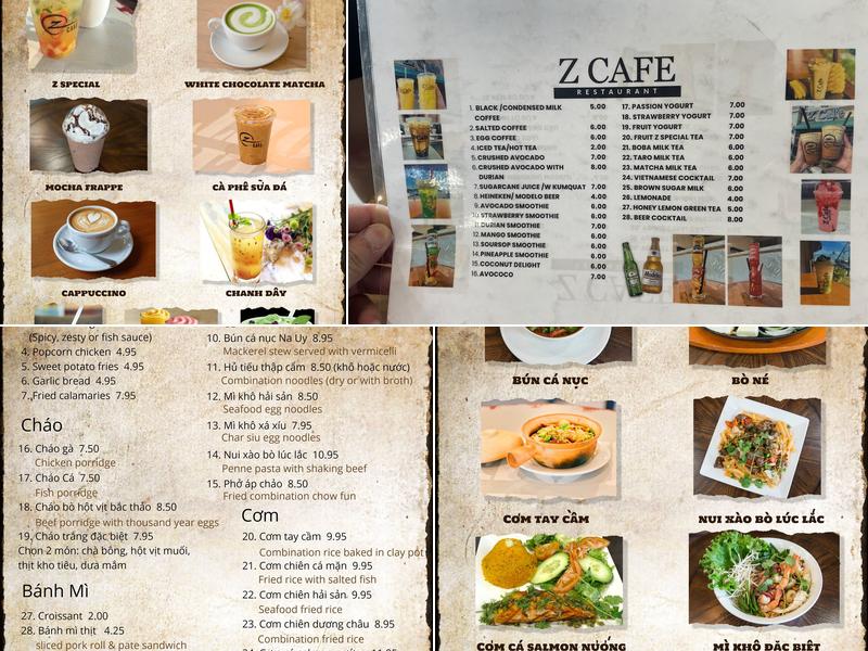 Z Cafe Menu