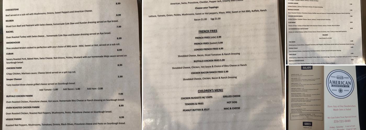 American Sandwich Co. Menu