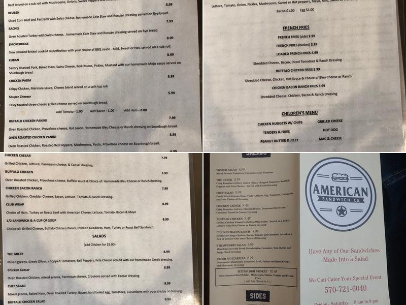 American Sandwich Co. Menu