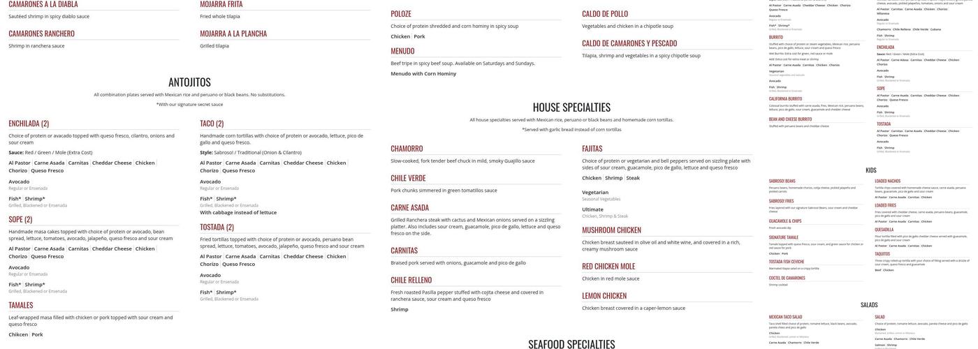 Sabroso! Mexican Grill Menu