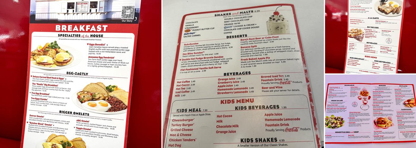 Ruby's Diner Menu