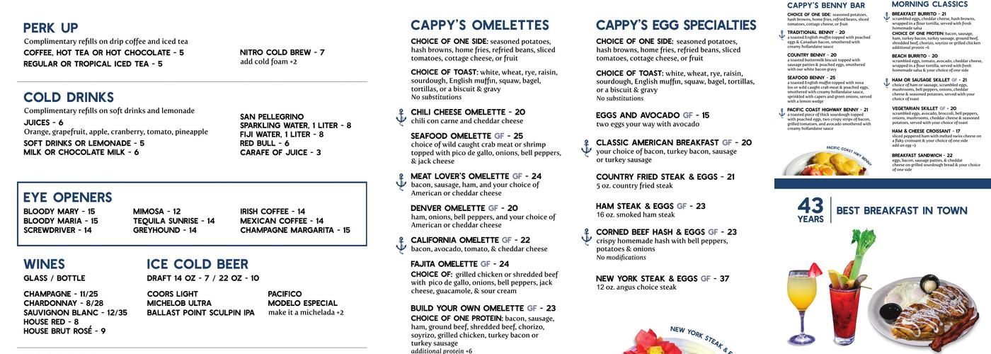 Cappy's Cafe Menu