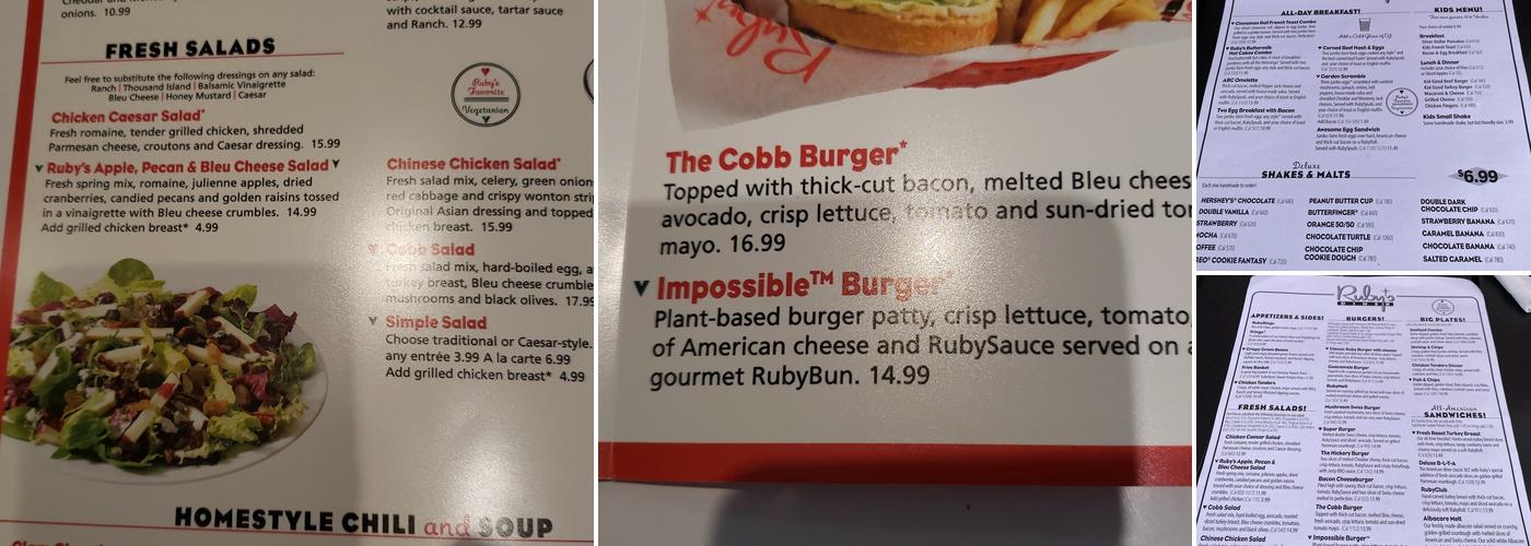 Ruby's Diner Menu