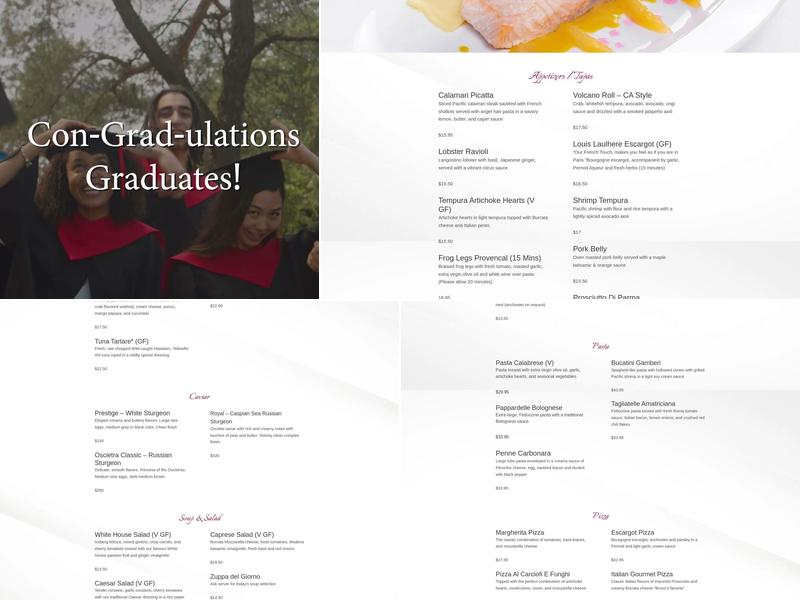 Anaheim White House Menu