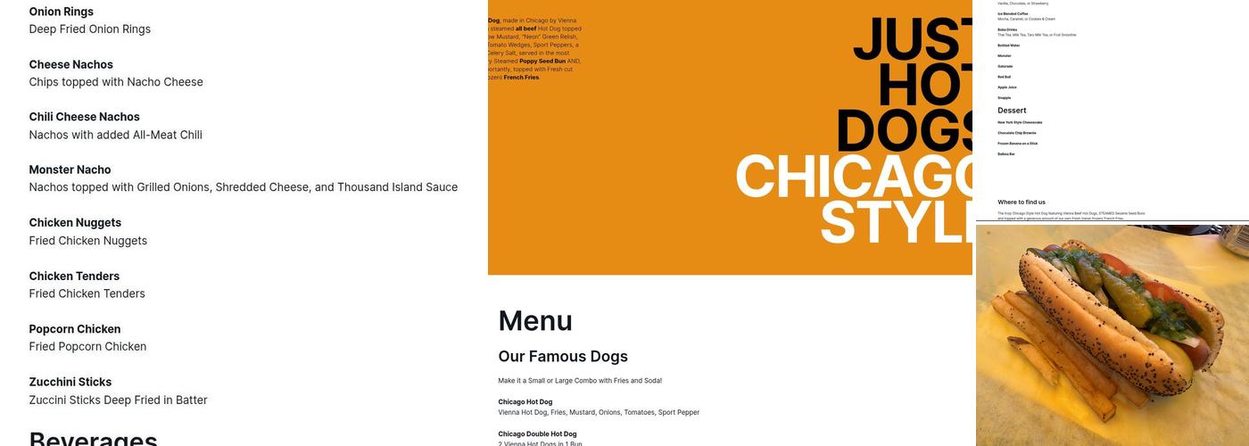 Just Hot Dogs Chicago Style Menu