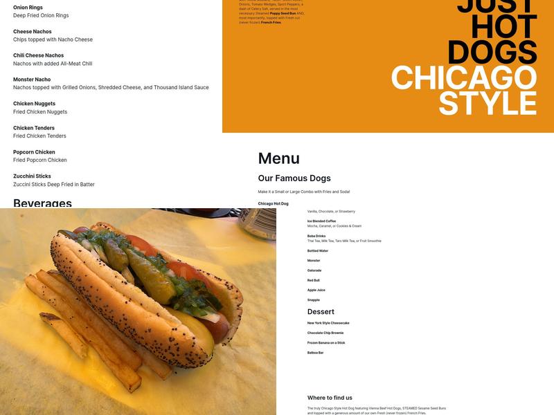 Just Hot Dogs Chicago Style Menu